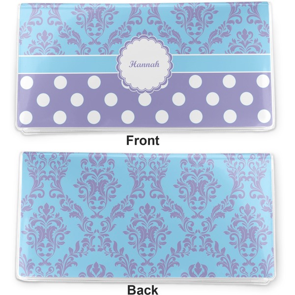 Purple Damask & Dots Vinyl Check Book Cover - Front and Back