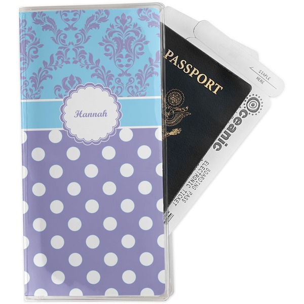 Custom Purple Damask & Dots Travel Document Holder