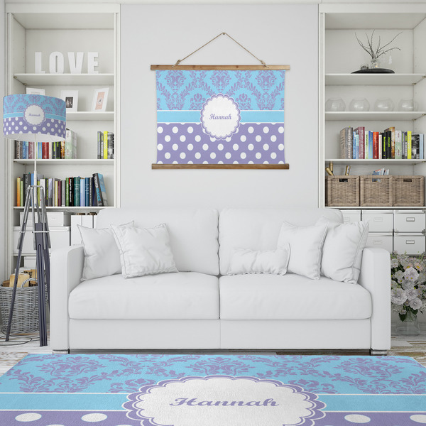 Purple Damask & Dots Wall Hanging Tapestry - IN CONTEXT