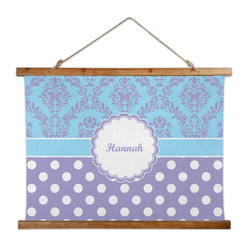 Purple Damask & Dots Wall Hanging Tapestry - Wide (Personalized)