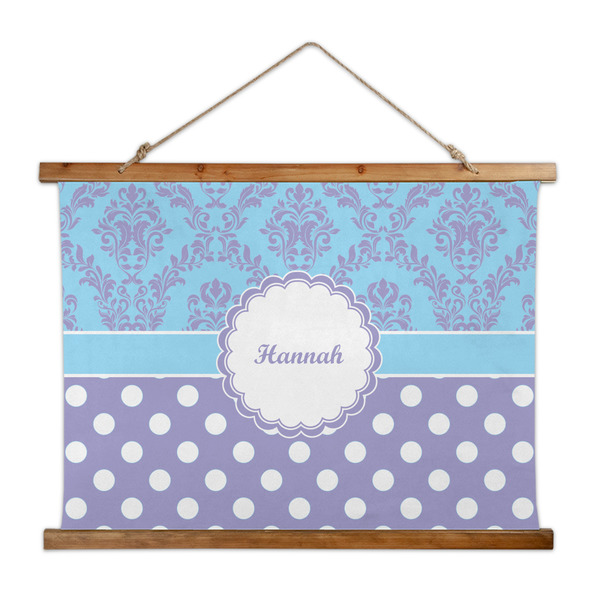 Custom Purple Damask & Dots Wall Hanging Tapestry - Wide (Personalized)