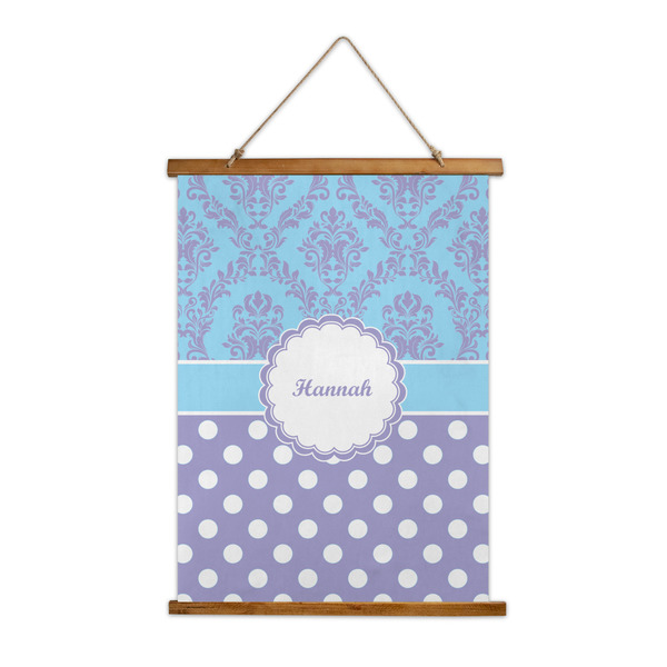 Custom Purple Damask & Dots Wall Hanging Tapestry (Personalized)