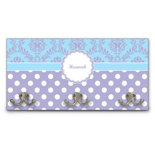 Custom Purple Damask & Dots Wall Mounted Coat Rack (Personalized)