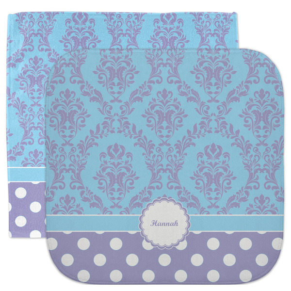 Custom Purple Damask & Dots Facecloth / Wash Cloth (Personalized)