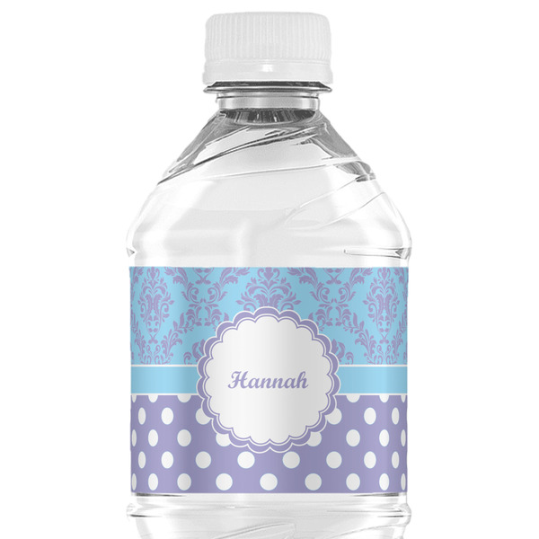 Custom Purple Damask & Dots Water Bottle Labels - Custom Sized (Personalized)
