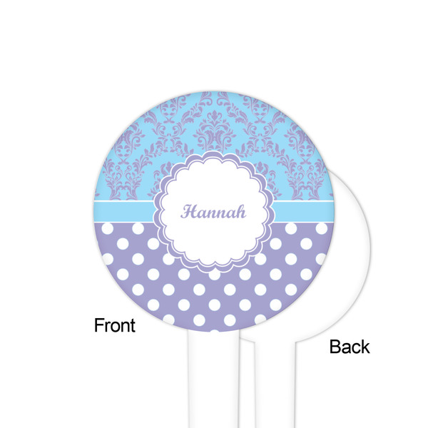 Purple Damask & Dots White Plastic 4" Food Pick - Round - Single Sided - Front & Back