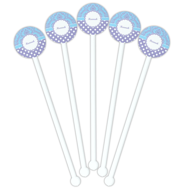 Purple Damask & Dots White Plastic 5.5" Stir Stick - Fan View