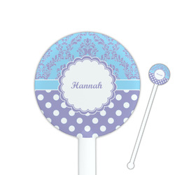 Purple Damask & Dots 5.5" Round Plastic Stir Sticks - White - Single Sided (Personalized)