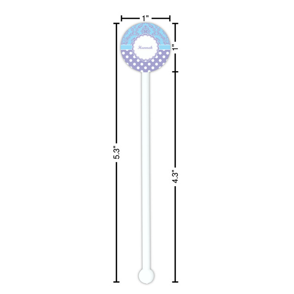 Purple Damask & Dots White Plastic 5.5" Stir Stick - Round - Dimensions