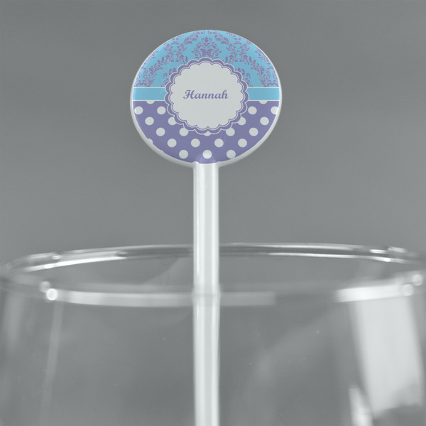 Purple Damask & Dots White Plastic 5.5" Stir Stick - Round - Main