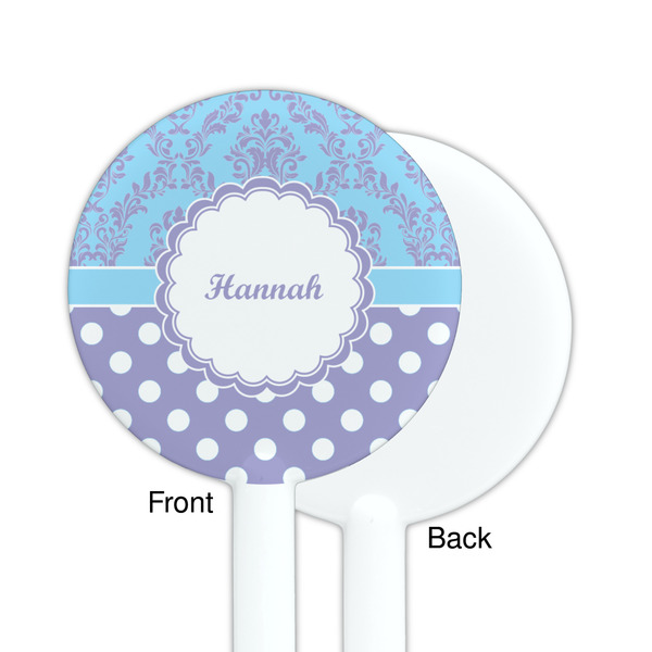Purple Damask & Dots White Plastic 5.5" Stir Stick - Single Sided - Round - Front & Back