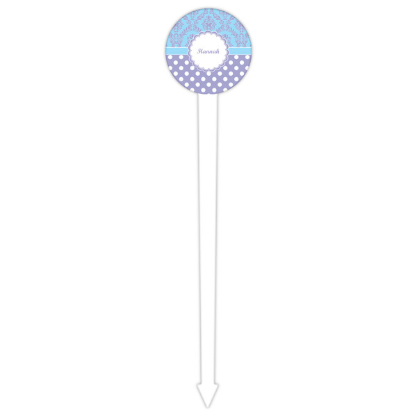 Purple Damask & Dots White Plastic 6" Food Pick - Round - Single Pick
