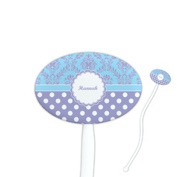 Purple Damask & Dots 7" Oval Plastic Stir Sticks - White - Single Sided (Personalized)