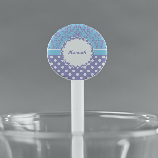 Purple Damask & Dots White Plastic 7" Stir Stick - Round - Main