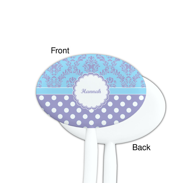 Purple Damask & Dots White Plastic 7" Stir Stick - Single Sided - Oval - Front & Back