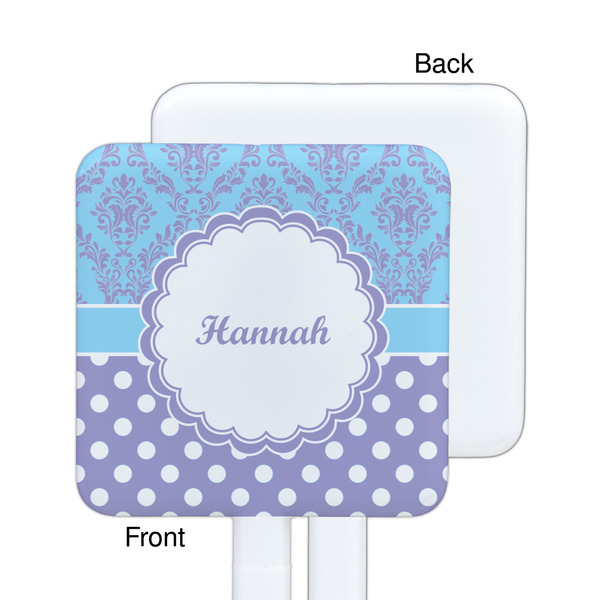 Purple Damask & Dots White Plastic Stir Stick - Single Sided - Square - Approval