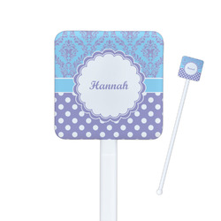 Purple Damask & Dots Square Plastic Stir Sticks (Personalized)