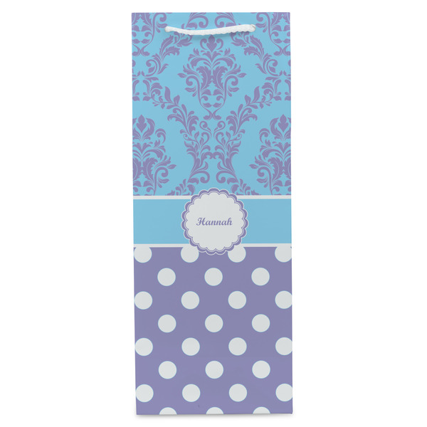 Purple Damask & Dots Wine Gift Bag - Gloss - Front