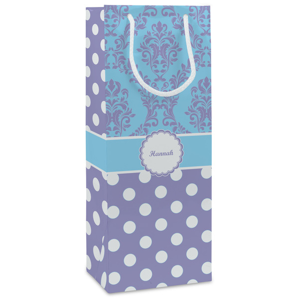 Custom Purple Damask & Dots Wine Gift Bags (Personalized)