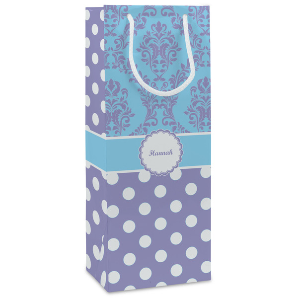 Custom Purple Damask & Dots Wine Gift Bags - Gloss (Personalized)