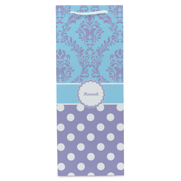 Purple Damask & Dots Wine Gift Bag - Matte - Front