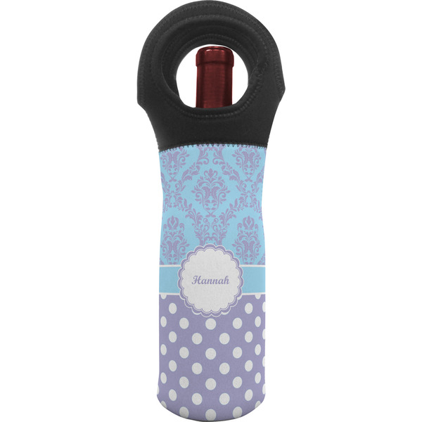 Custom Purple Damask & Dots Wine Tote Bag (Personalized)