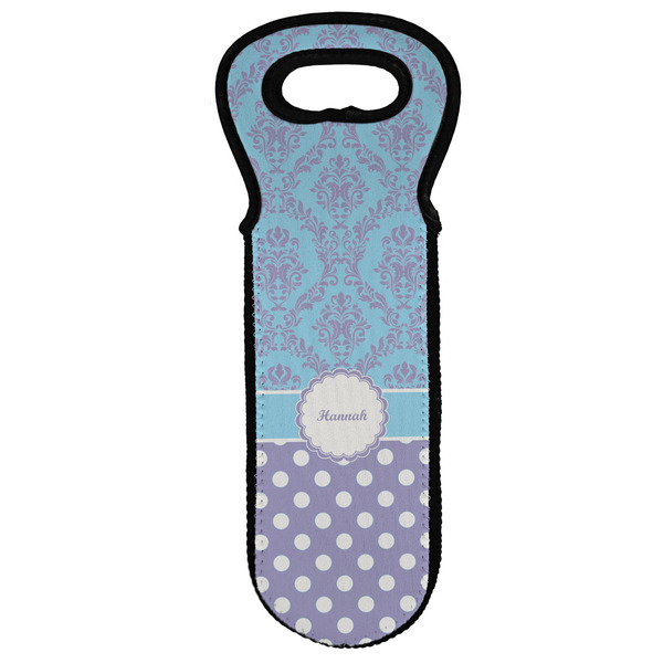 Custom Purple Damask & Dots Wine Tote Bag (Personalized)