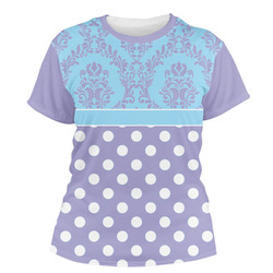 Purple Damask & Dots Women's Crew T-Shirt - Medium