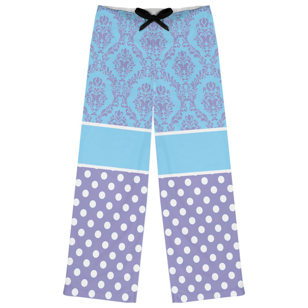 Custom Purple Damask & Dots Womens Pajama Pants - XS