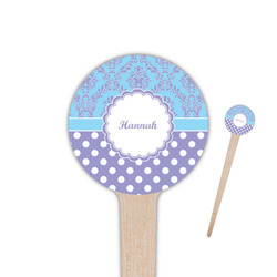 Purple Damask & Dots 4" Round Wooden Food Picks - Double Sided (Personalized)