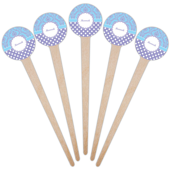 Purple Damask & Dots Wooden 4" Food Pick - Round - Fan View
