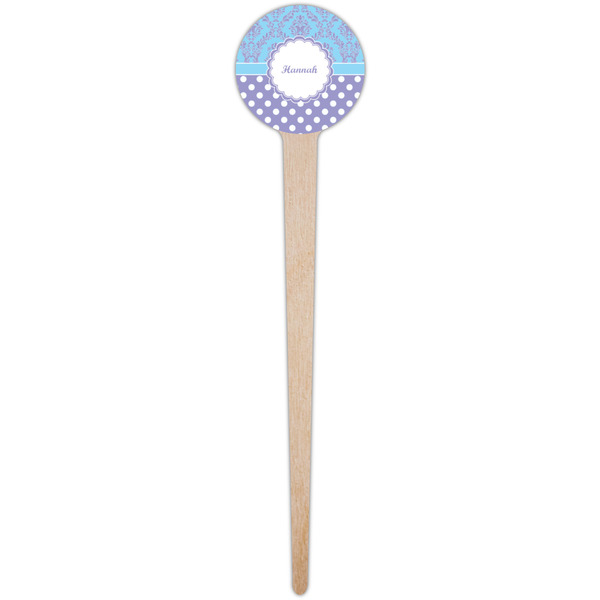 Purple Damask & Dots Wooden 4" Food Pick - Round - Single Pick