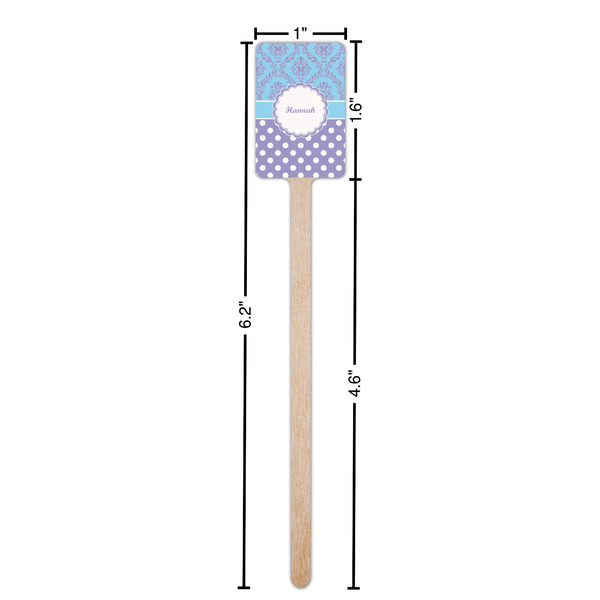 Purple Damask & Dots Wooden 6.25" Stir Stick - Rectangular - Dimensions