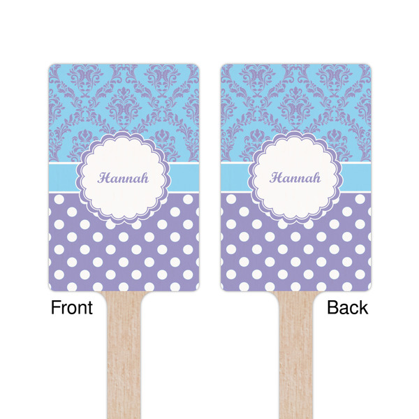 Purple Damask & Dots Wooden 6.25" Stir Stick - Rectangular - Double Sided - Front & Back
