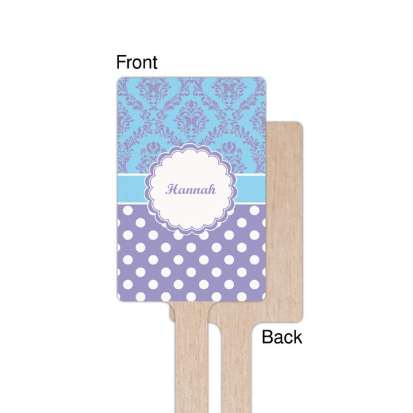 Purple Damask & Dots Wooden 6.25" Stir Stick - Rectangular - Single - Front & Back