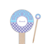 Purple Damask & Dots Round Wooden Food Picks (Personalized)