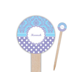 Purple Damask & Dots 6" Round Wooden Food Picks - Double Sided (Personalized)