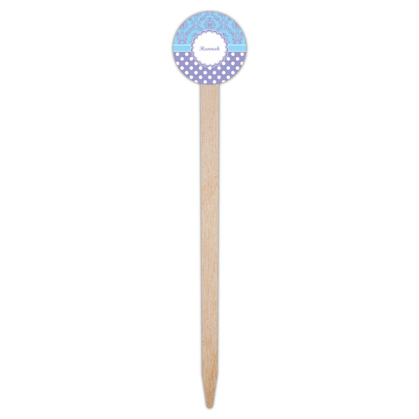 Purple Damask & Dots Wooden 6" Food Pick - Round - Single Pick