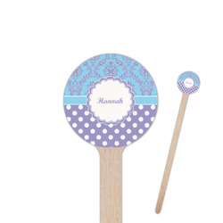 Purple Damask & Dots 6" Round Wooden Stir Sticks - Single Sided (Personalized)
