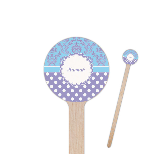 Custom Purple Damask & Dots Round Wooden Stir Sticks (Personalized)