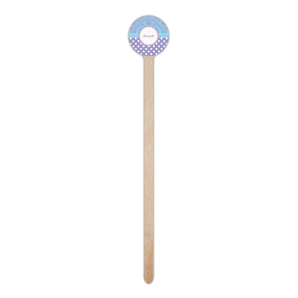 Purple Damask & Dots Wooden 6" Stir Stick - Round - Single Stick