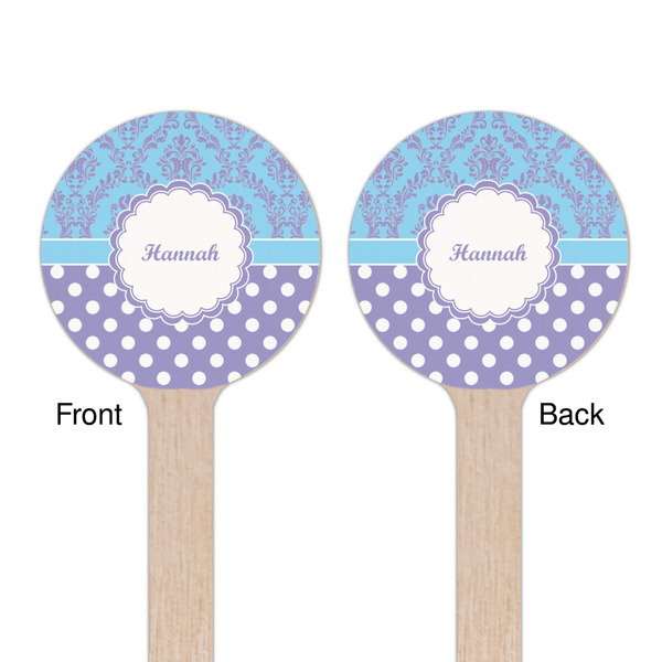 Purple Damask & Dots Wooden 7.5" Stir Stick - Round - Double Sided - Front & Back