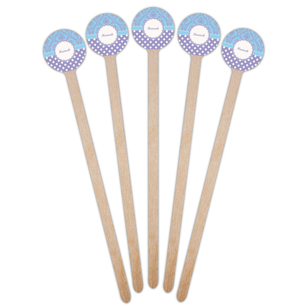 Purple Damask & Dots Wooden 7.5" Stir Stick - Round - Fan View