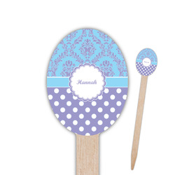Purple Damask & Dots Oval Wooden Food Picks - Double Sided (Personalized)