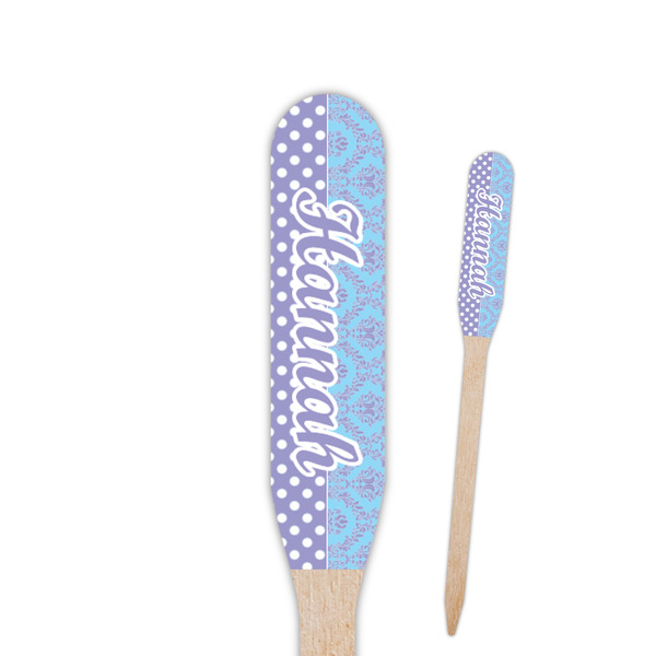 Custom Purple Damask & Dots Paddle Wooden Food Picks (Personalized)