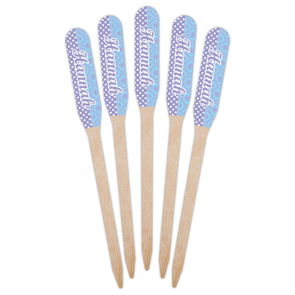 Purple Damask & Dots Wooden Food Pick - Paddle - Fan View