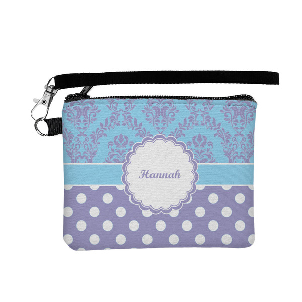 Custom Purple Damask & Dots Wristlet ID Case w/ Name or Text