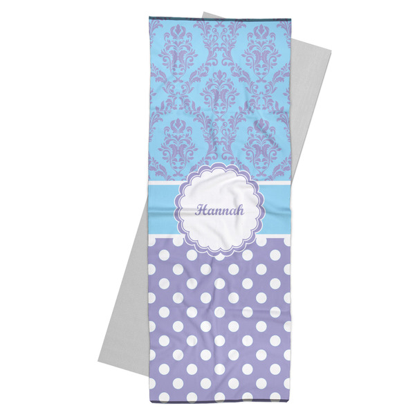 Custom Purple Damask & Dots Yoga Mat Towel (Personalized)
