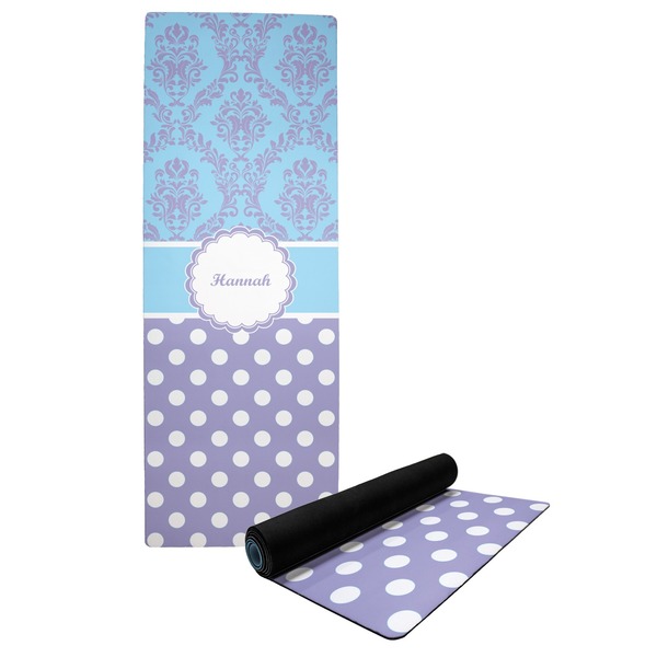 Custom Purple Damask & Dots Yoga Mat (Personalized)