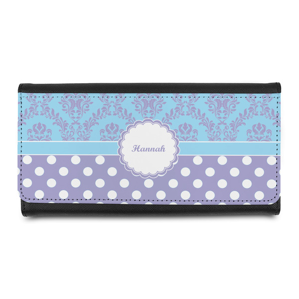 Custom Purple Damask & Dots Leatherette Ladies Wallet (Personalized)